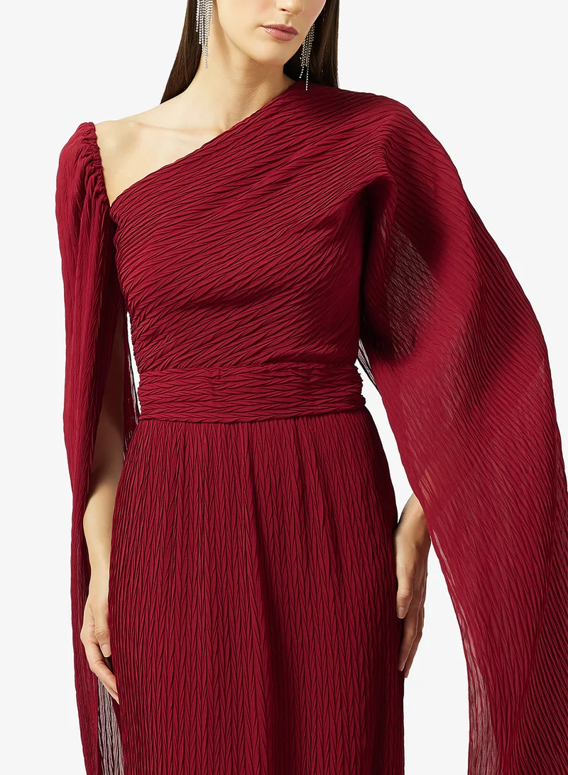 Namshi x  Draped Evening Dress With Exaggerated Sleeve for Women | Best Price UAE